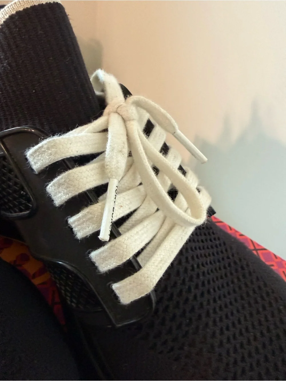 Tory Burch Black Knit Lace-Up Sneakers with White Accents